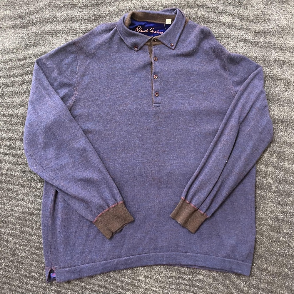 Robert Graham Sweater Mens 3XL Purple Wool Collared Pullover Tailored Fit Knit